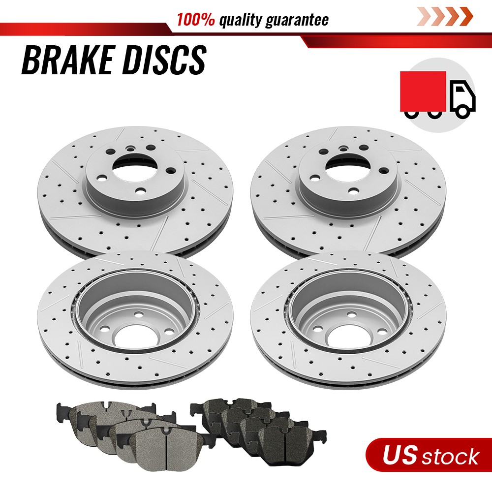 Front and Rear Brake Pad & Drilled Rotors Kit For 2007-2018 BMW X5 2011-2019 X6