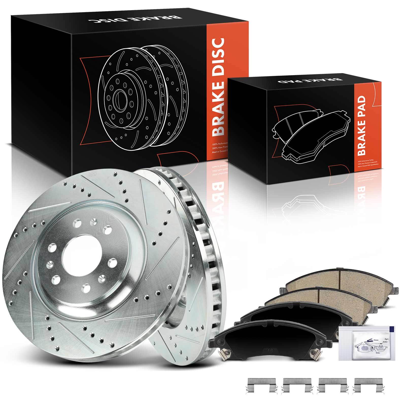 Front Side Drilled Brake Rotors & Ceramic Brake Pads for Cadillac SRX 2004-2009