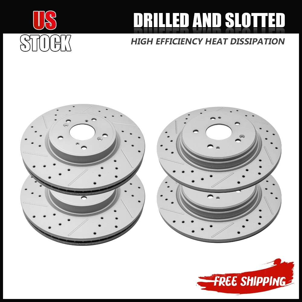 4Pcs Front Rear Drilled Disc Brake Rotors Set For 2017- 2024 Honda CR-V