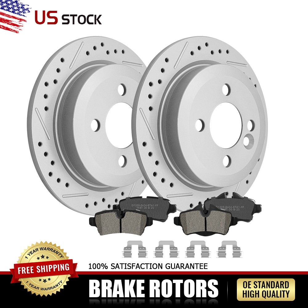 Rear Drilled Rotors and Brake Pads Set for 2007 2008 2009 2010-2013 Mini Cooper