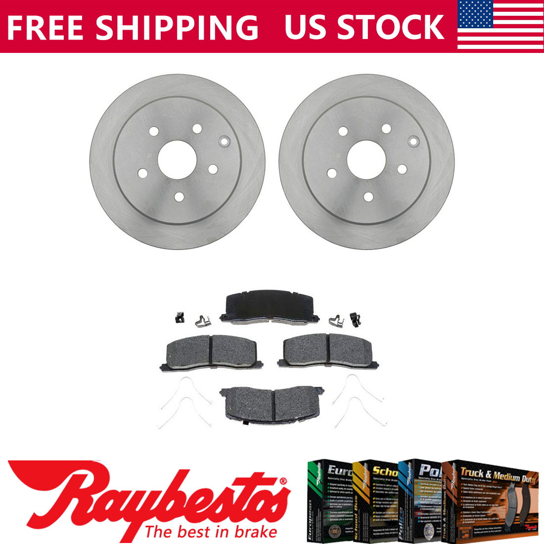 Rear Brake Rotors + Ceramic Brake Pads & Hardware For 1991-1997 Toyota Previa