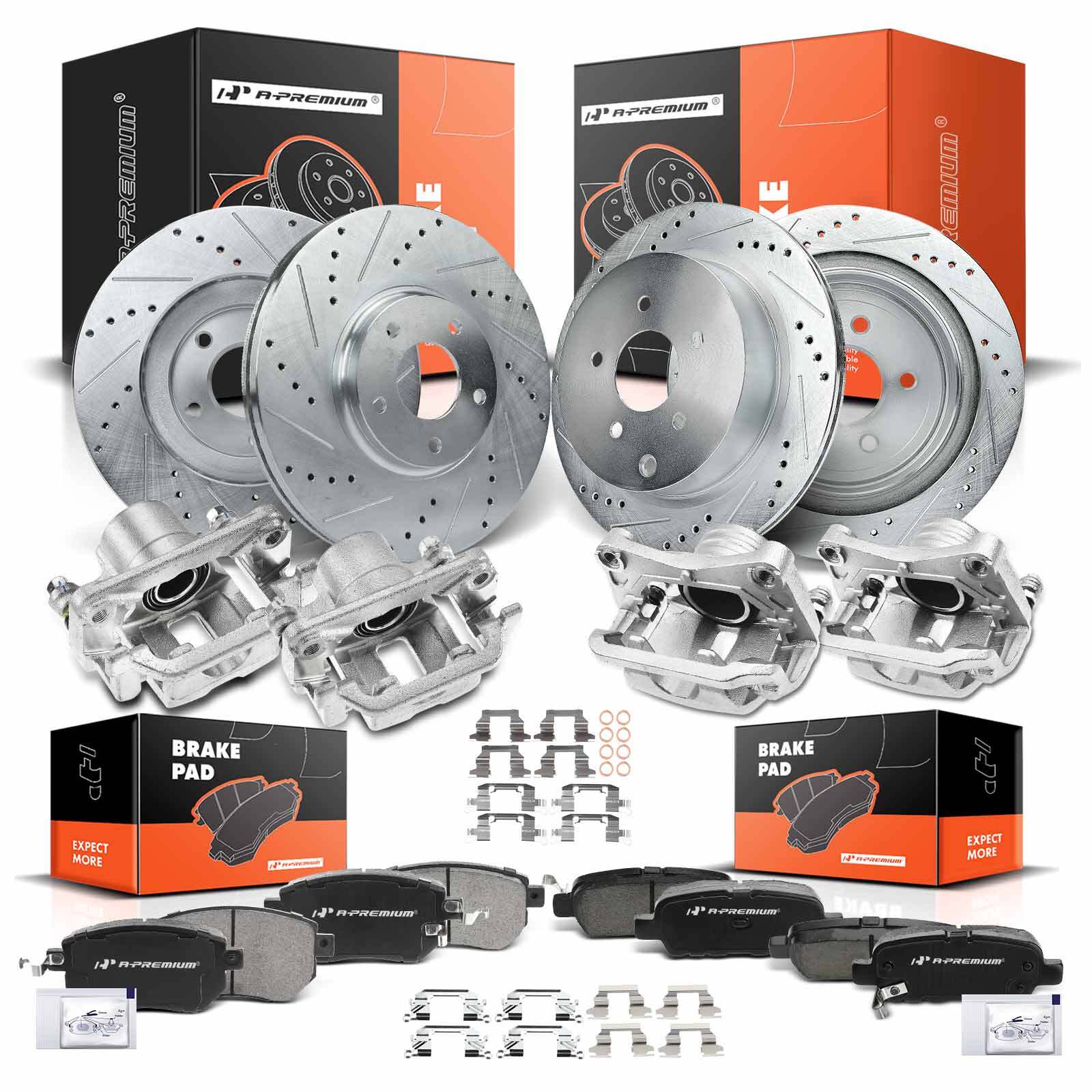 A-Premium Front & Rear Drilled Rotor & Pad+Brake Caliper for Nissan Murano 3.5L