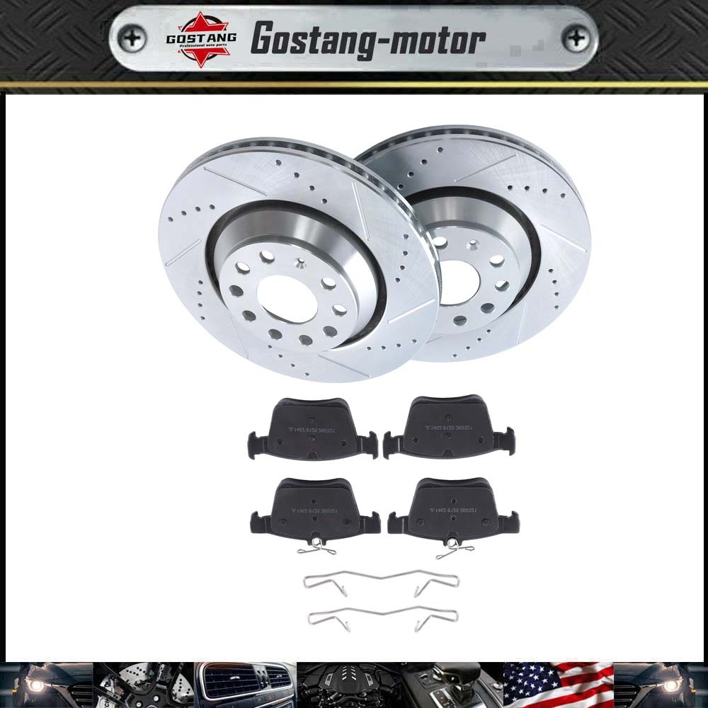 Rear Drilled Brake Rotor & Brake Pad S-12133113 For Audi S3 2015-2020 2.0L l4