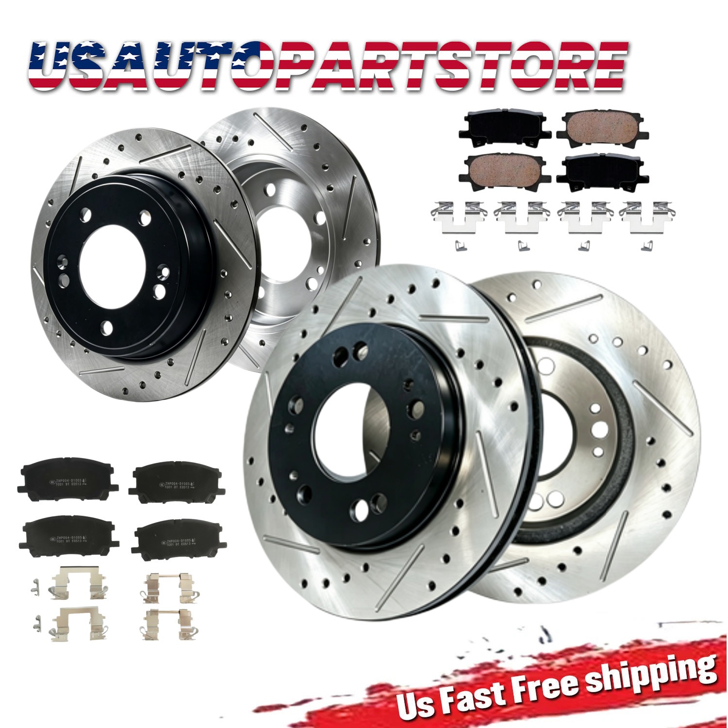 Front Rear Drilled Rotors Brake Pads Fit 2006 2007Toyota Highlander lexus RX400H