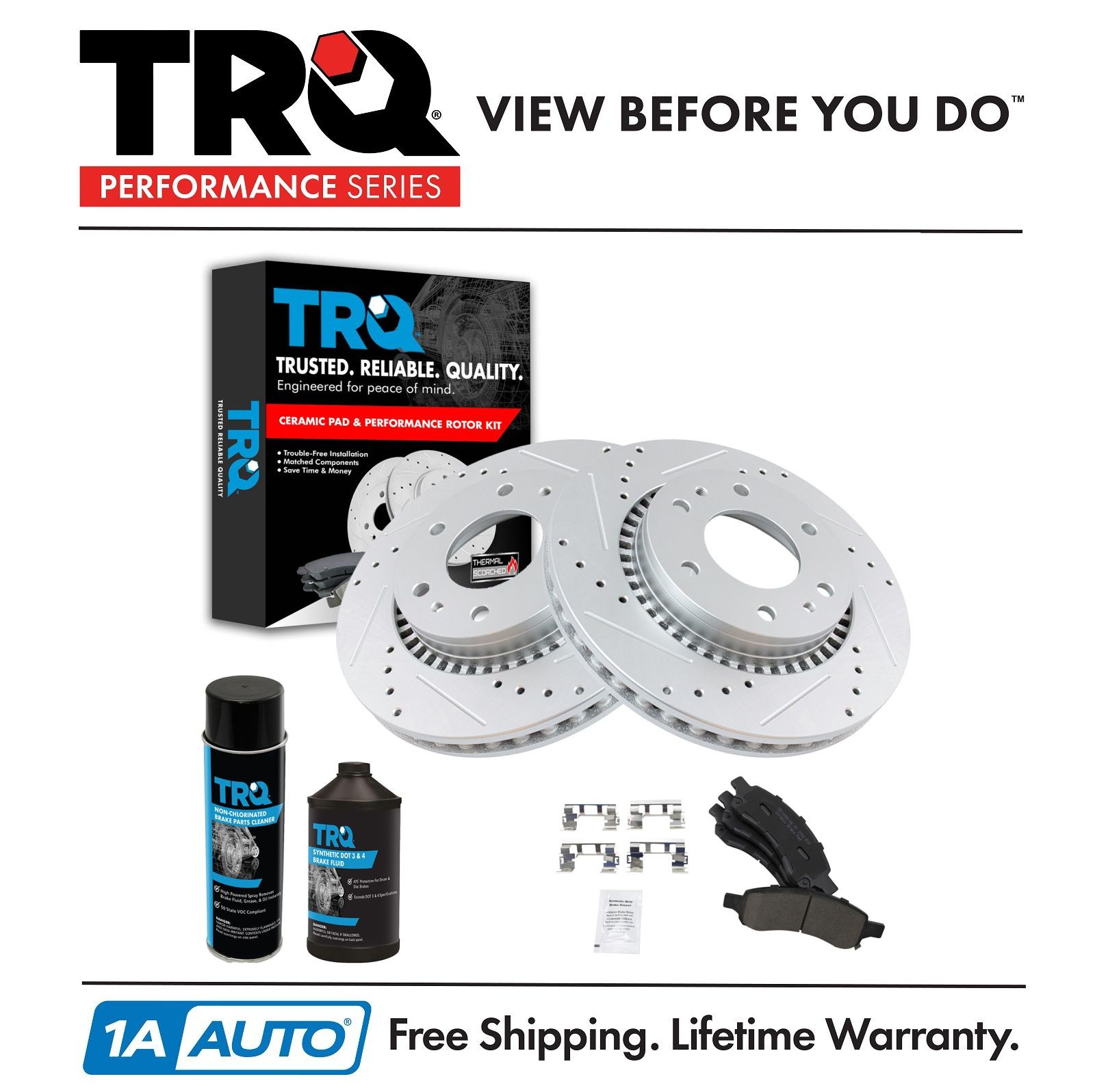 TRQ Performance Disc Brake Rotor Ceramic Pad Front Kit w/Chemicals