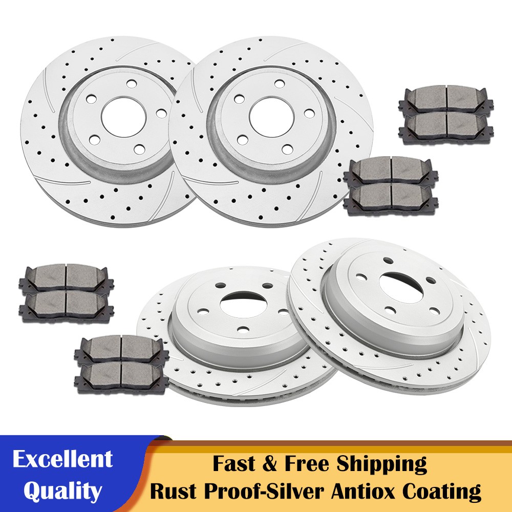 For Grand Cherokee Dodge Durango 13.78 inch Front Rear Drilled Rotor Brake Pad