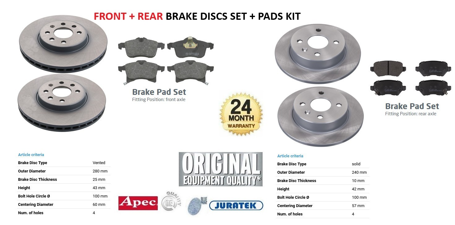 FRONT + REAR DISCS and PADS for VAUXHALL ASTRA Mk V 1.7 CDTi (L35) 2004-2012