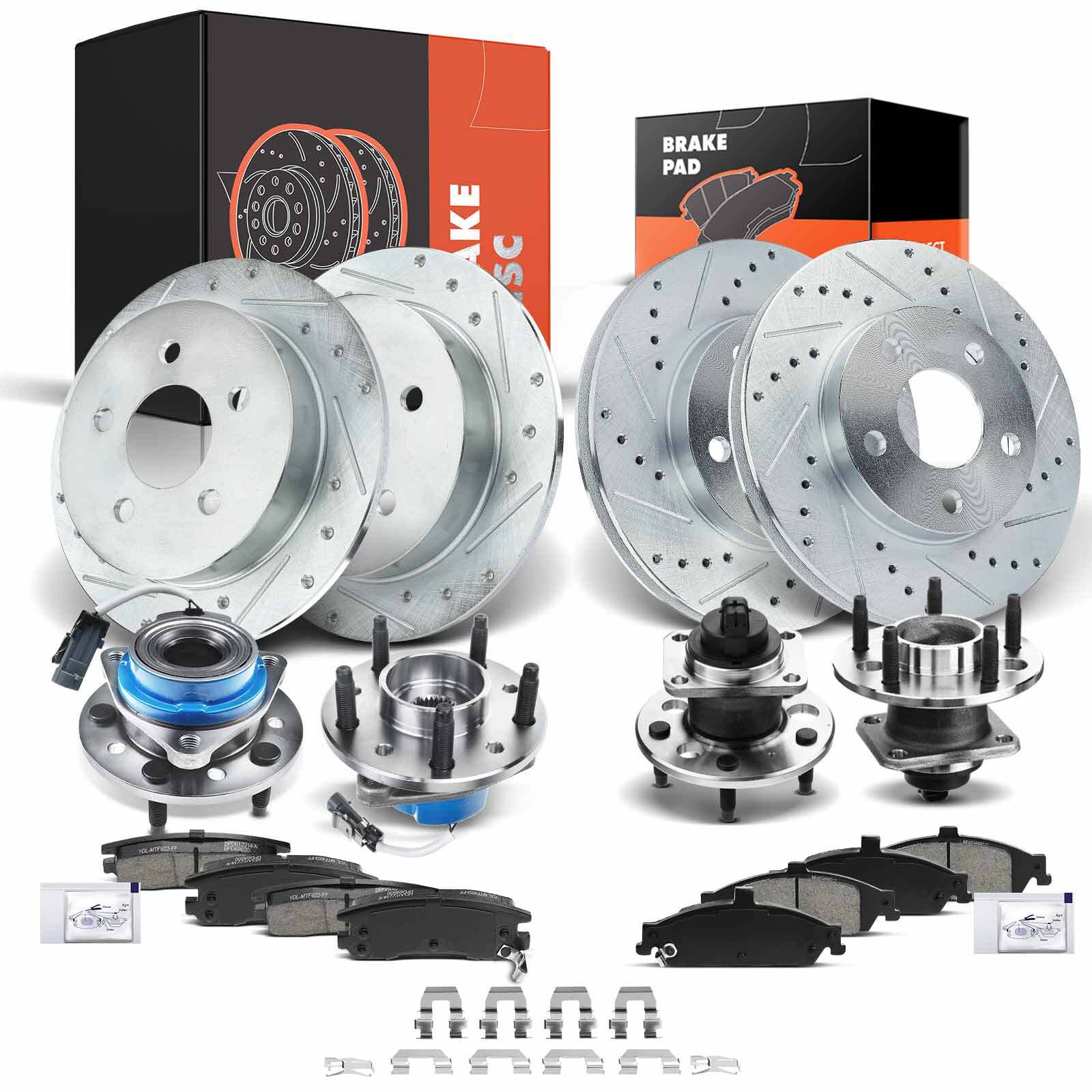 Front & Rear Drilled Rotor & Brake Pad + Wheel Hub Bearing for Olds Alero 99-04