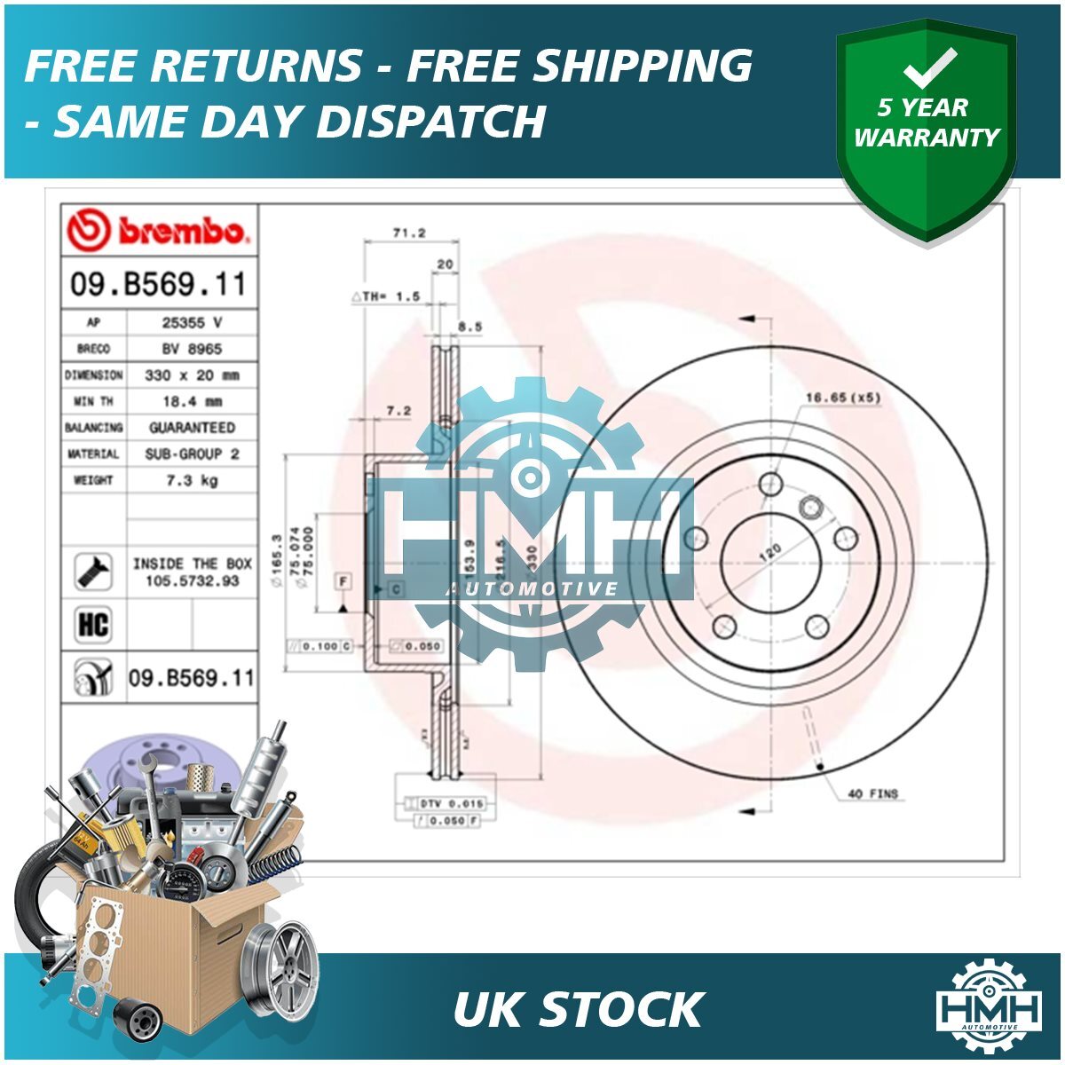 Fits BMW X3 X4 Toyota Prius 1.5 2.0 D 3.0 + Other Models HMH Rear Brake Discs