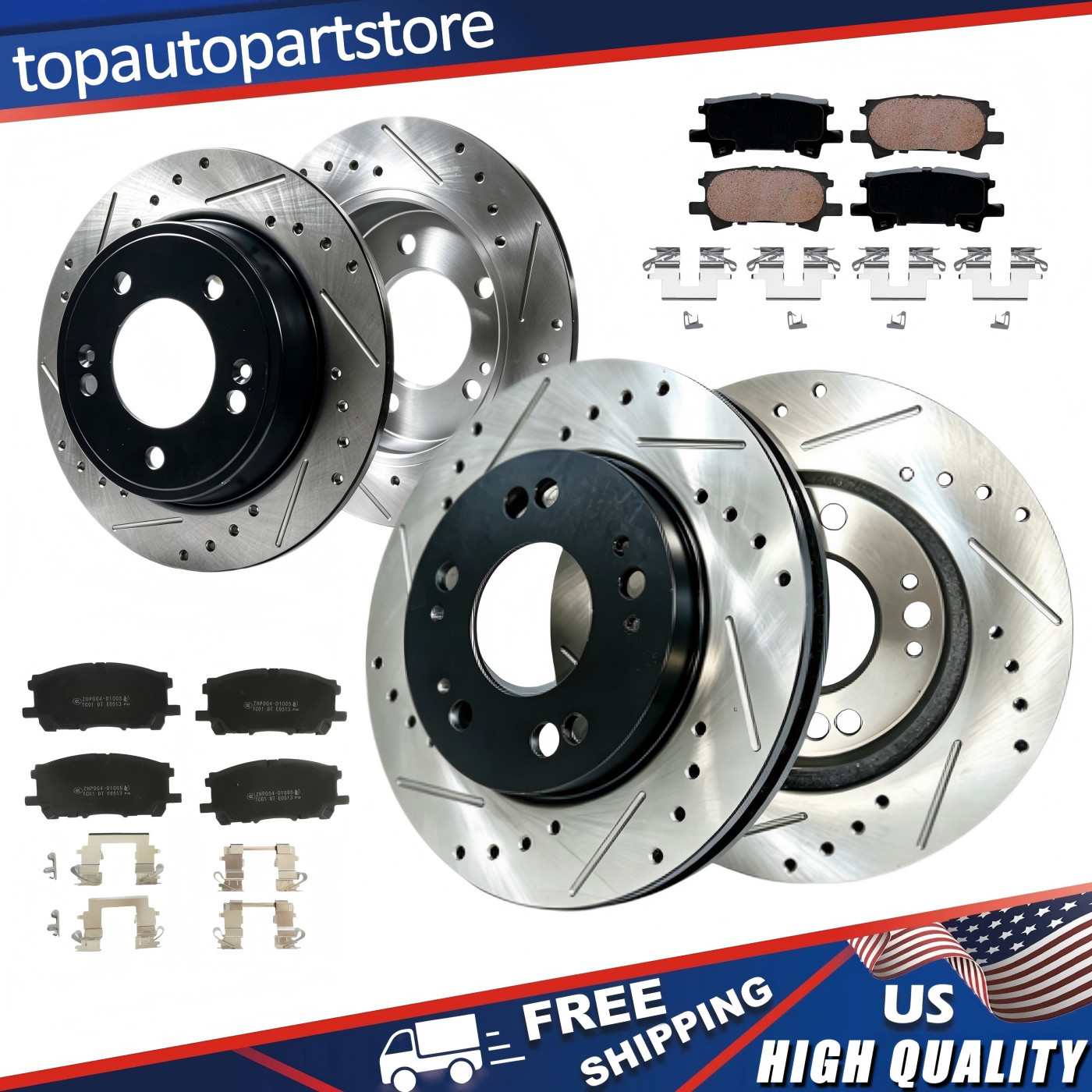 Front Rear Drilled Rotor Ceramic Brake Pad for 2006 2007 Toyota Highlander Lexus