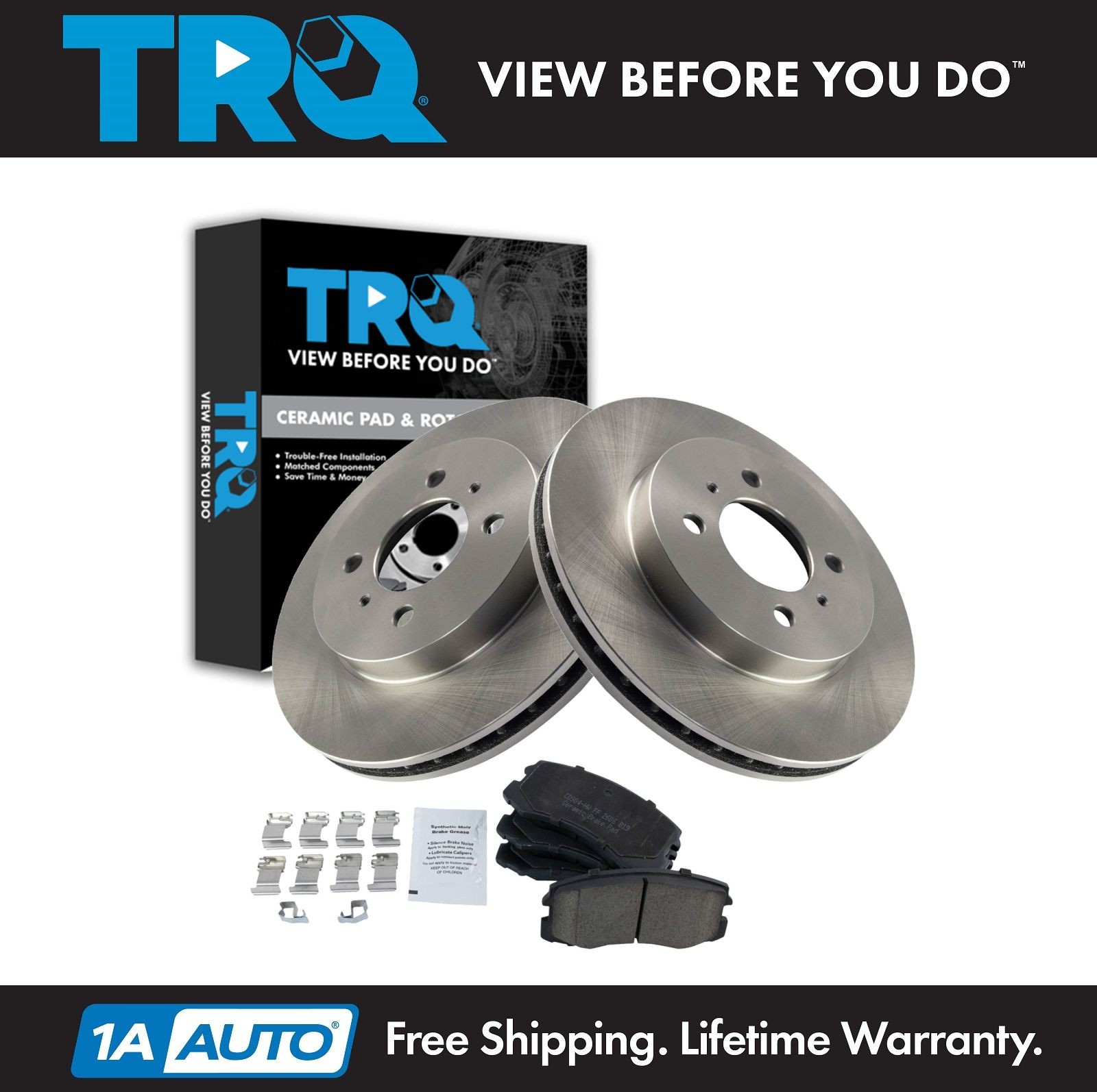TRQ Front Ceramic Brake Pads & Rotor Kit Fits 2002-2007 Mitsubishi Lancer