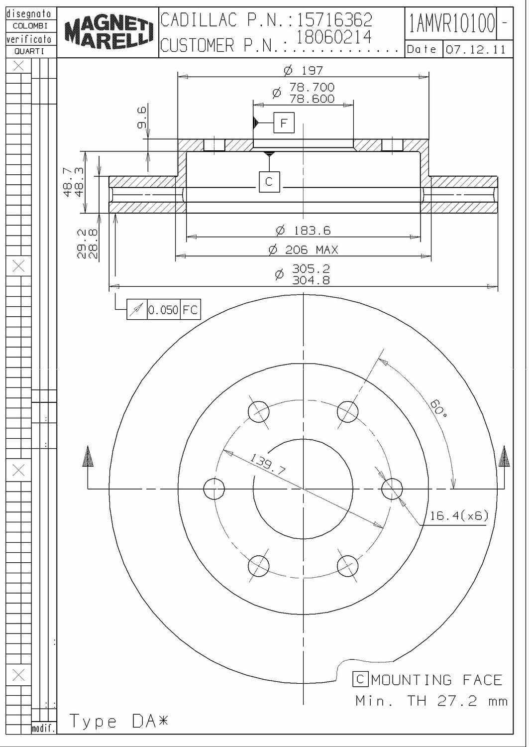 Disc Brake Rotor-ELECTRIC/GAS Magneti Marelli 1AMVR10100