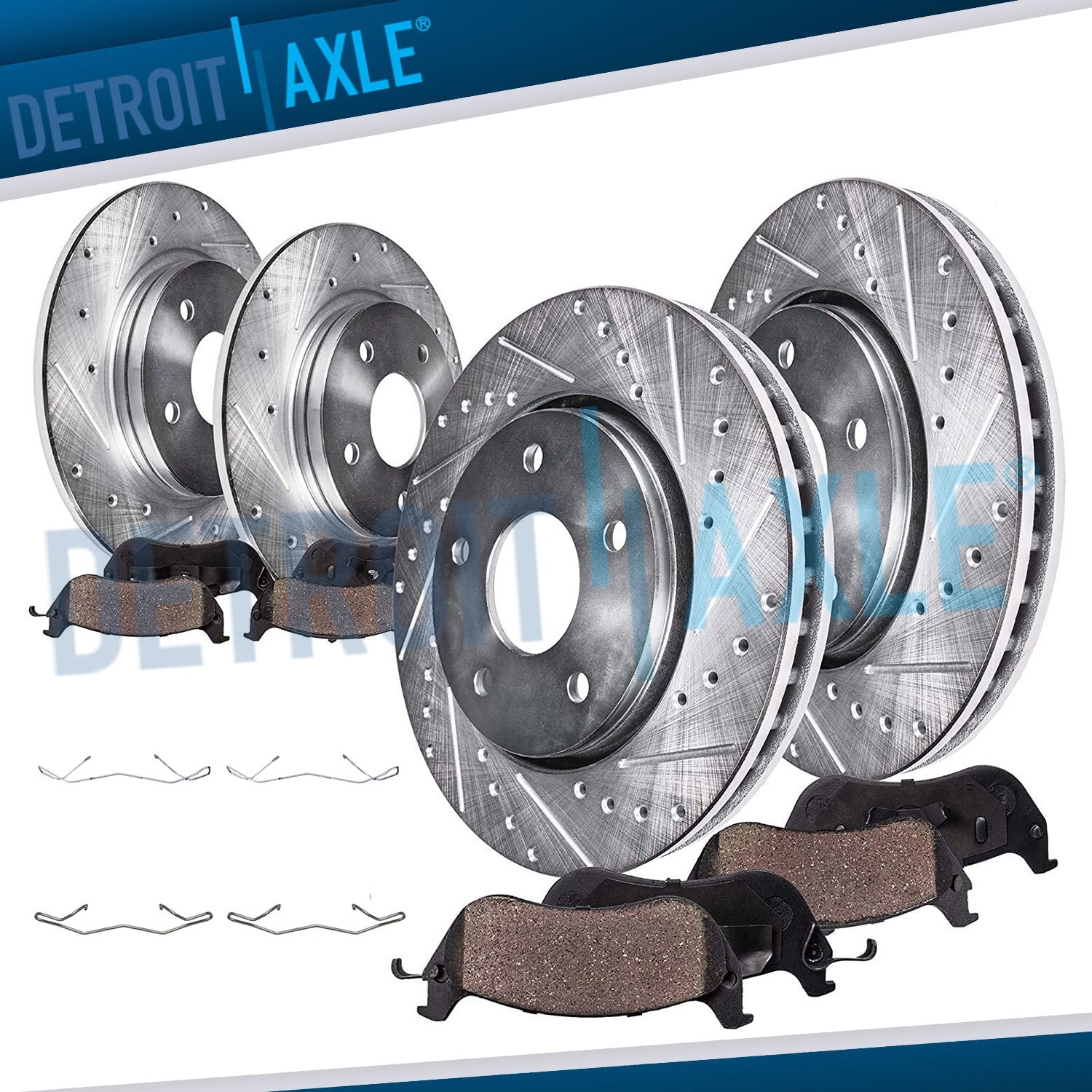 Front and Rear Drilled Slotted Disc Rotors Brake Pads for 2013 – 2018 Ford C-Max