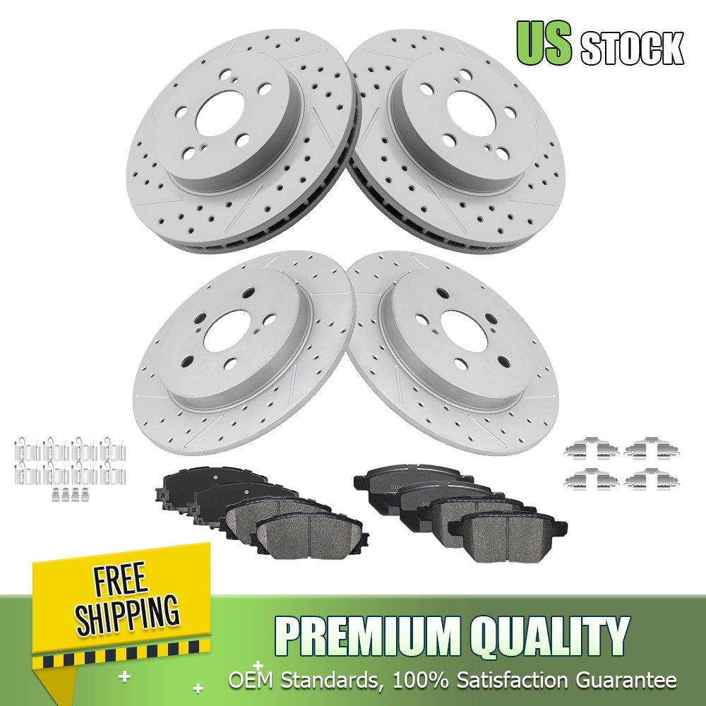 Front Rear Drilled Brake Rotors Ceramic Brake Pads for 2016 – 2022 Toyota Prius