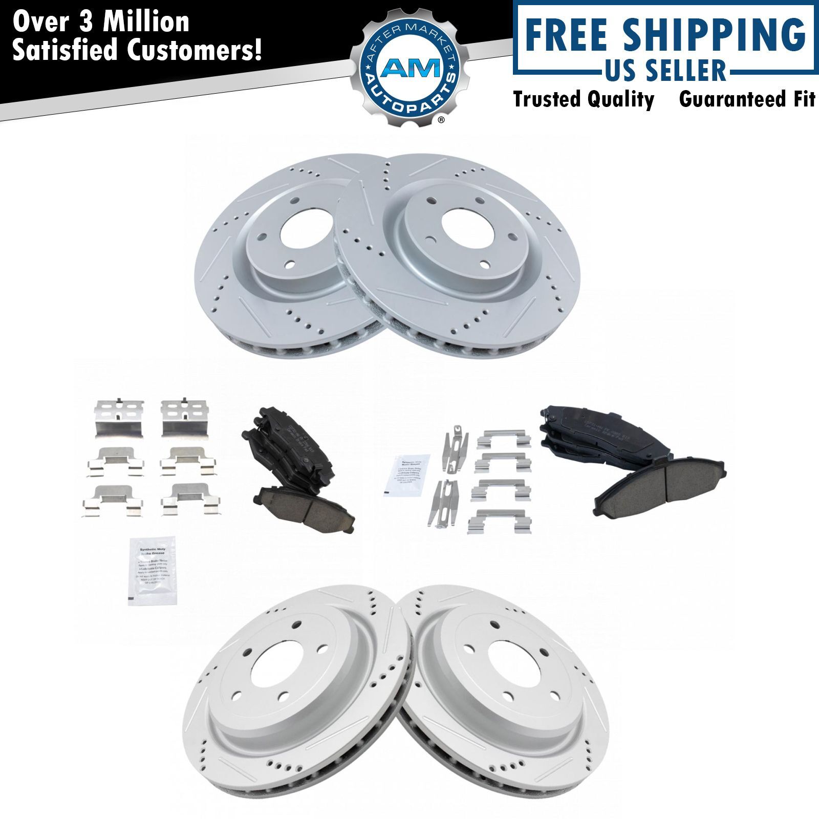 Performance Brake Rotor Drilled Slotted & Ceramic Pad Front & Rear Kit