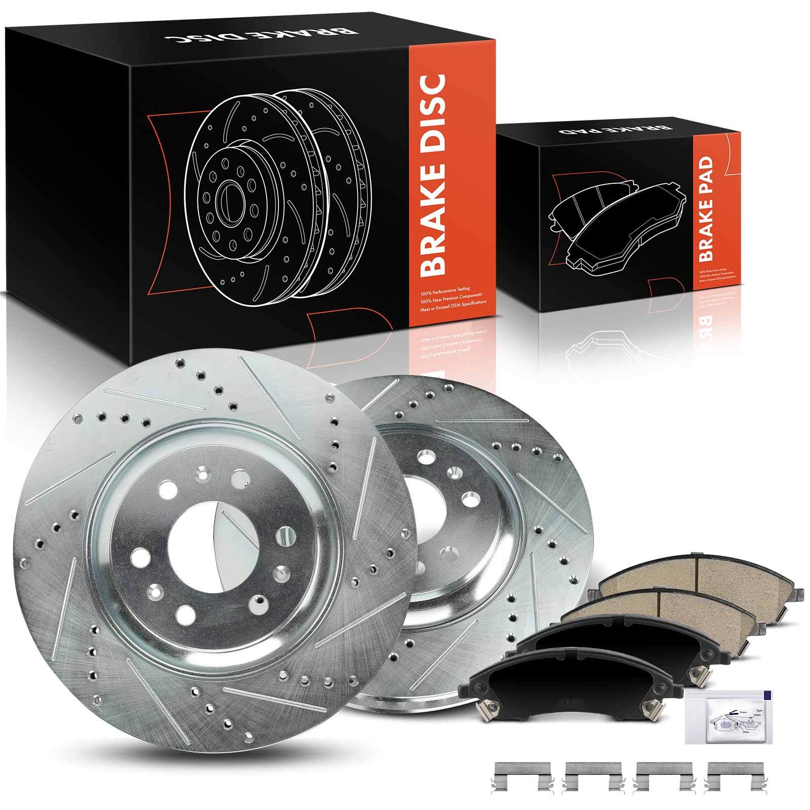 New Front Drilled Brake Rotors & Ceramic Brake Pads for Cadillac SRX 2004-2009