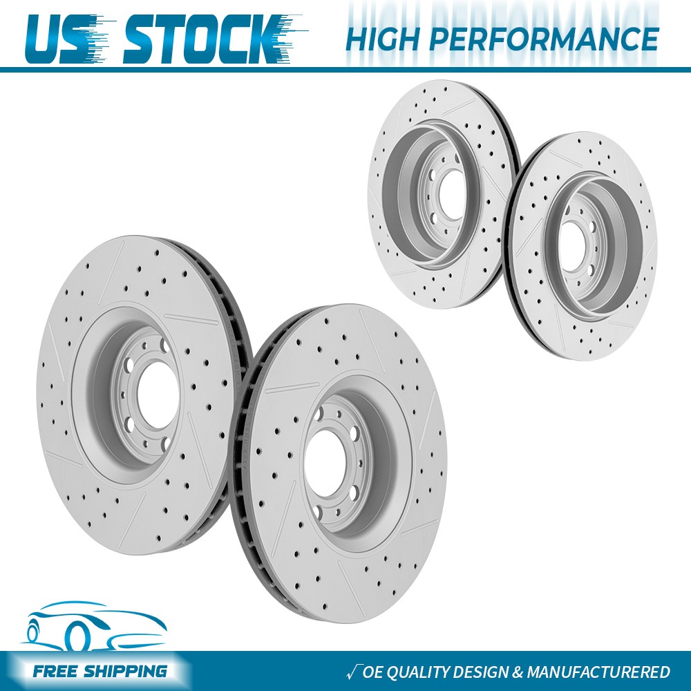 12.43 in Front & 12.13 in Rear Drilled Brake Rotors Kit for 2003-2014 Volvo XC90
