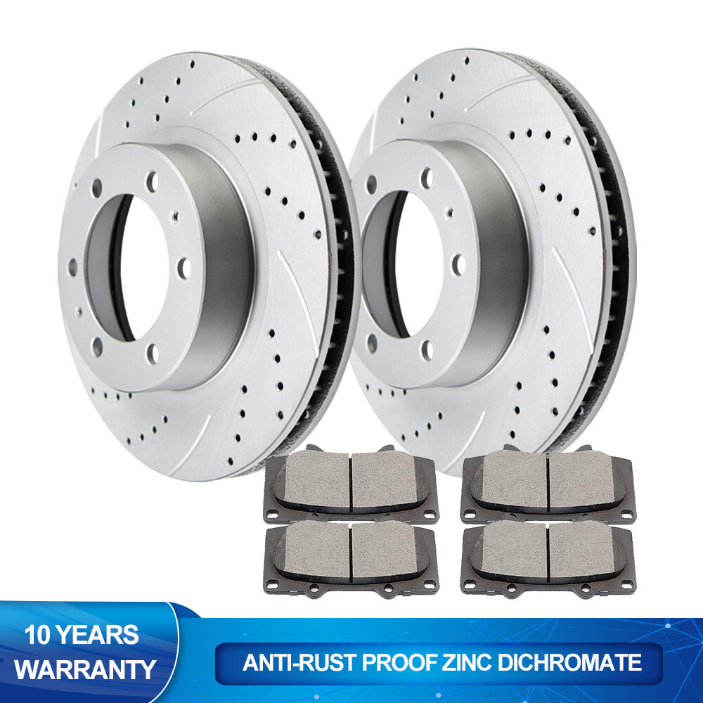 Front Drilled Rotors + Brake Pads for Toyota Tacoma 4Runner FJ Cruiser 6 LUGS
