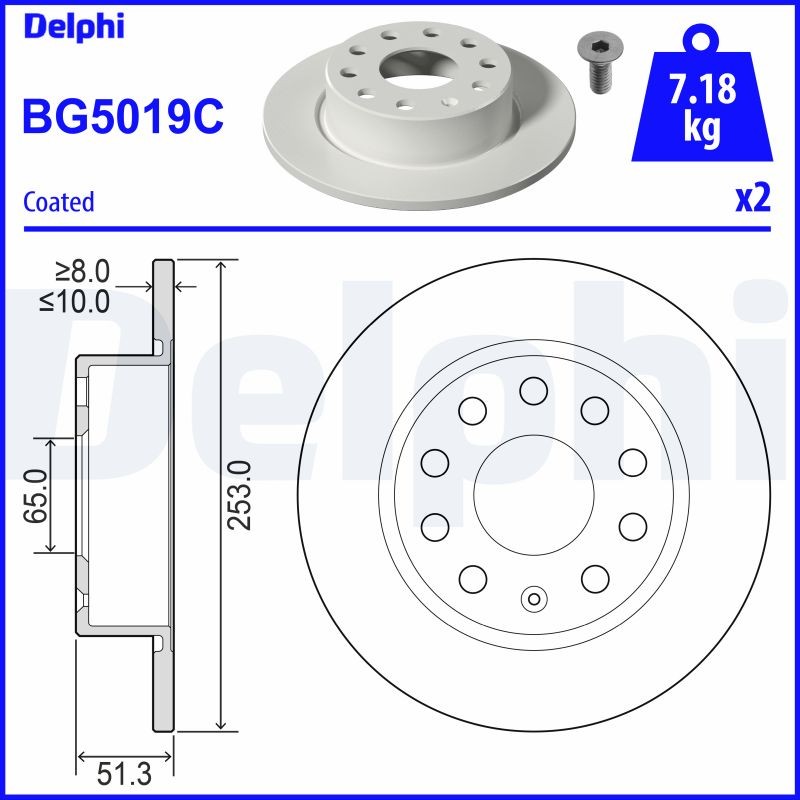 Delphi BG5019C Brake Disc for Audi, Seat, Skoda, VW, VW (SVW)