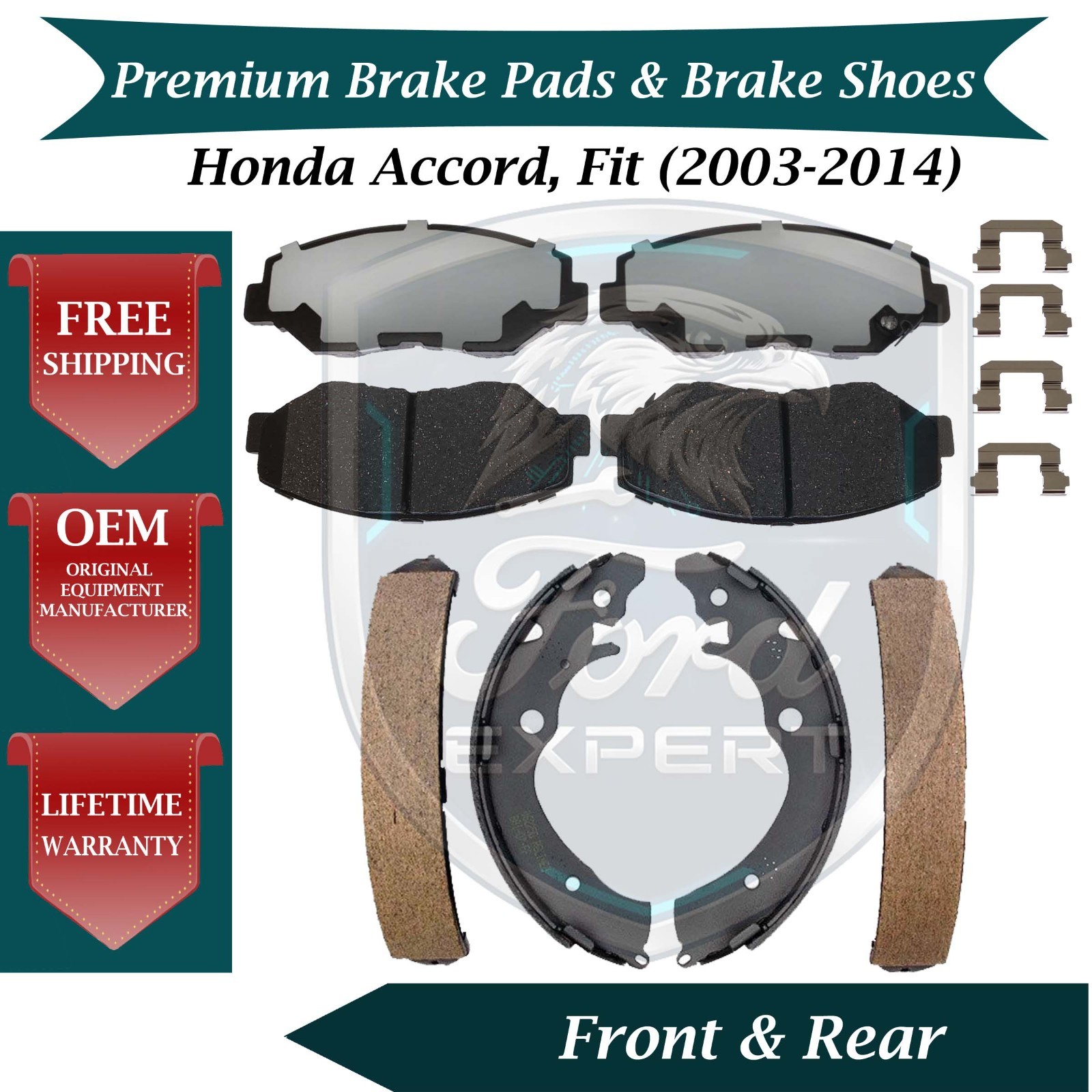 New OE Front Pads & Rear Shoes For 2003-2014 Honda Fit Accord 10 Yr Warranty