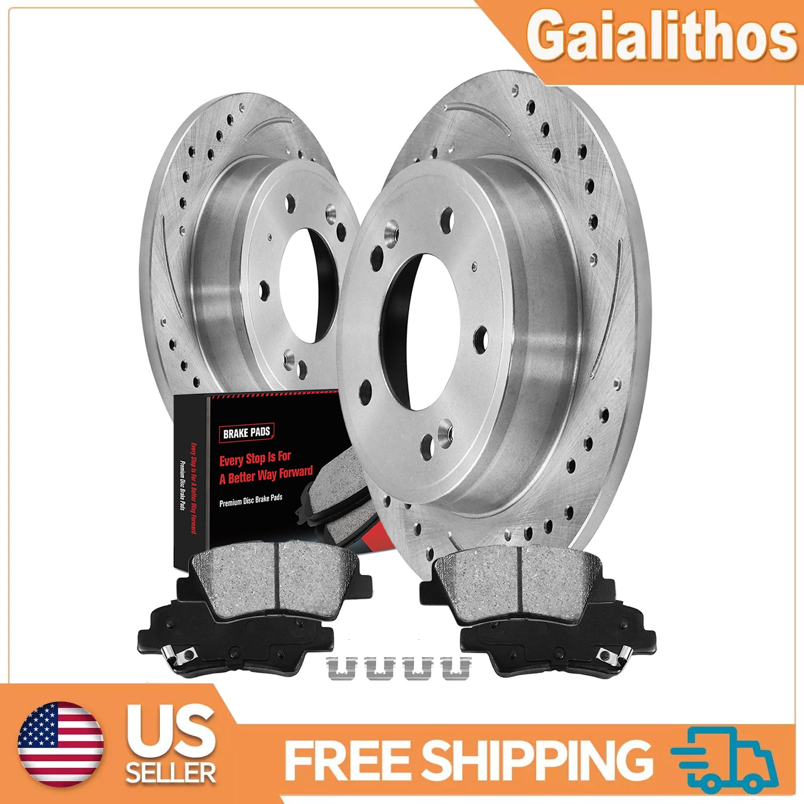 Rear Drilled Slotted Rotors + Pads for Hyundai Elantra Veloster Kia Forte Soul
