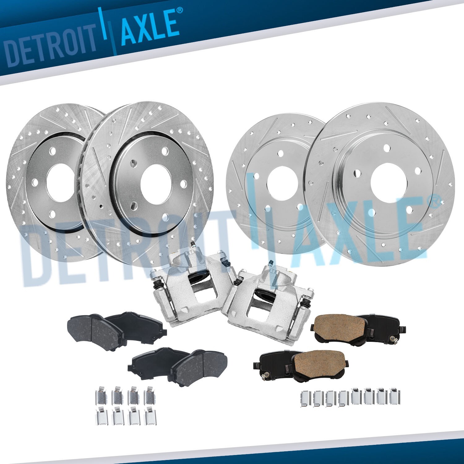 Front Rear Drilled Rotors Brake Pads Calipers for Grand Caravan Town and Country