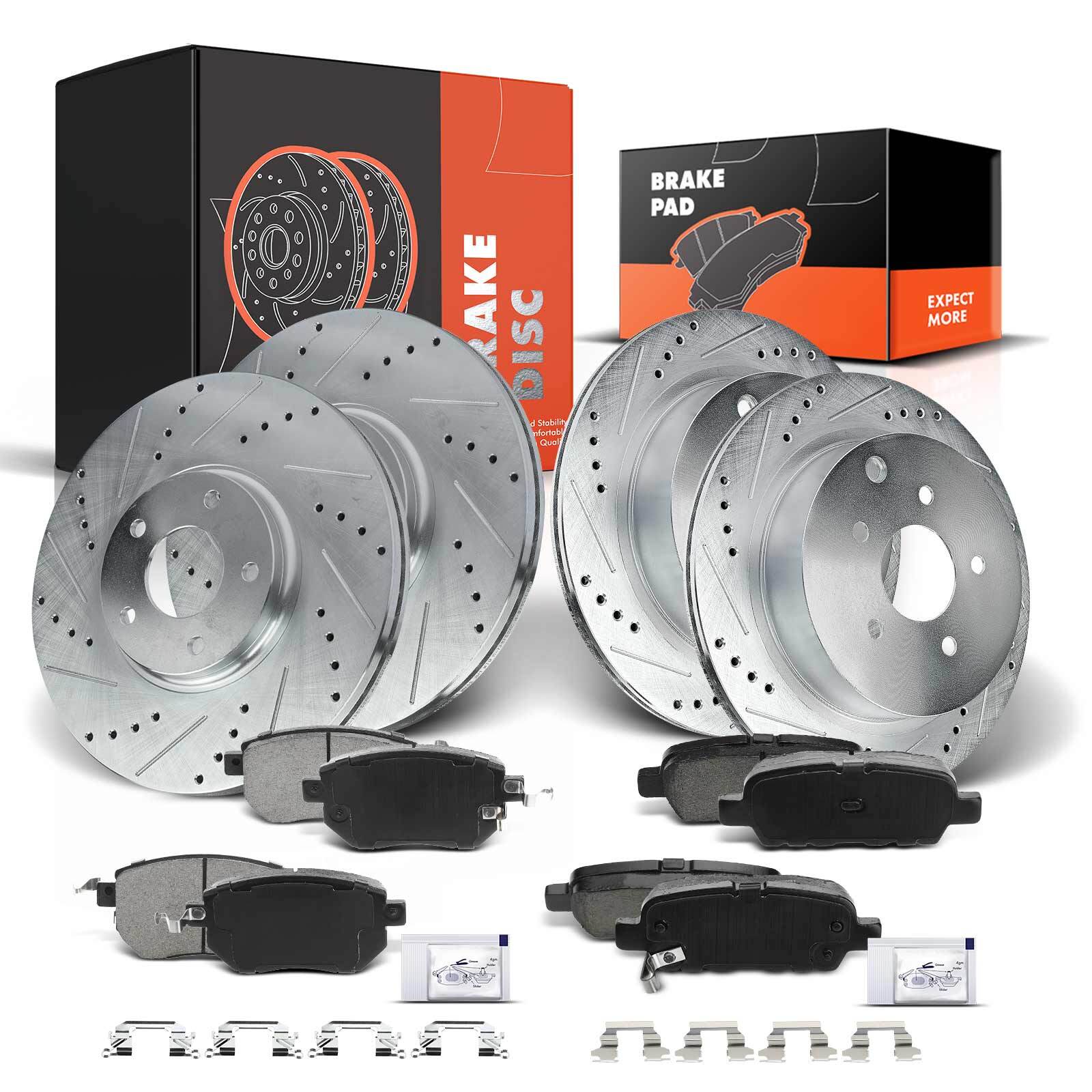 Front & Rear Drilled Brake Rotors & Ceramic Brake Pads for INFINITI FX35 Nissan