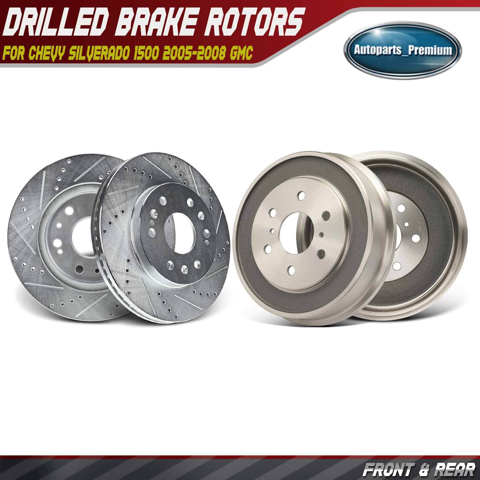 Front & Rear Drilled Brake Rotor & Brake Drum for Chevy Silverado 1500 05-08 GMC