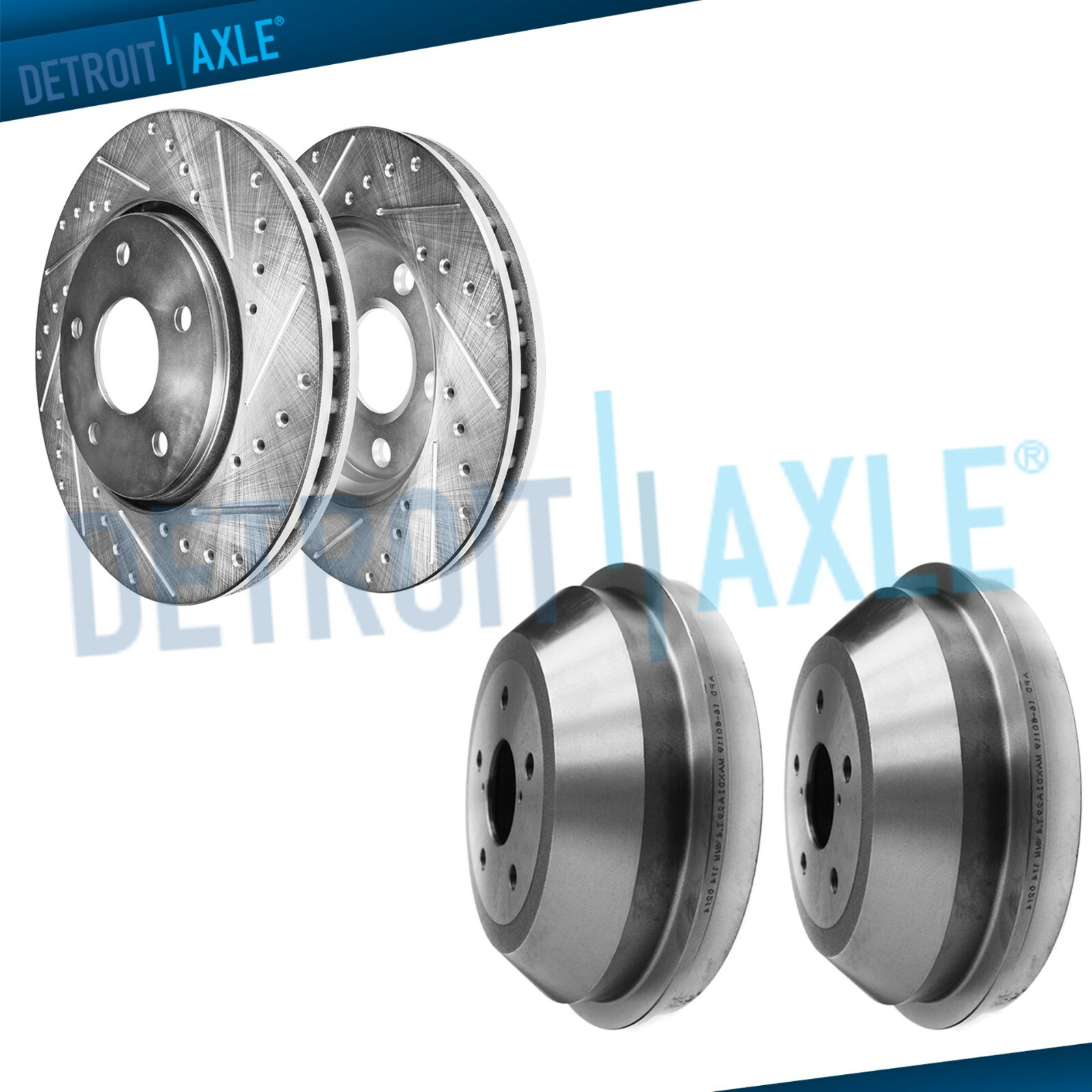 Front Drilled Brake Rotors Rear Drums for 2006 2007 2008 2009 Mitsubishi RAIDER