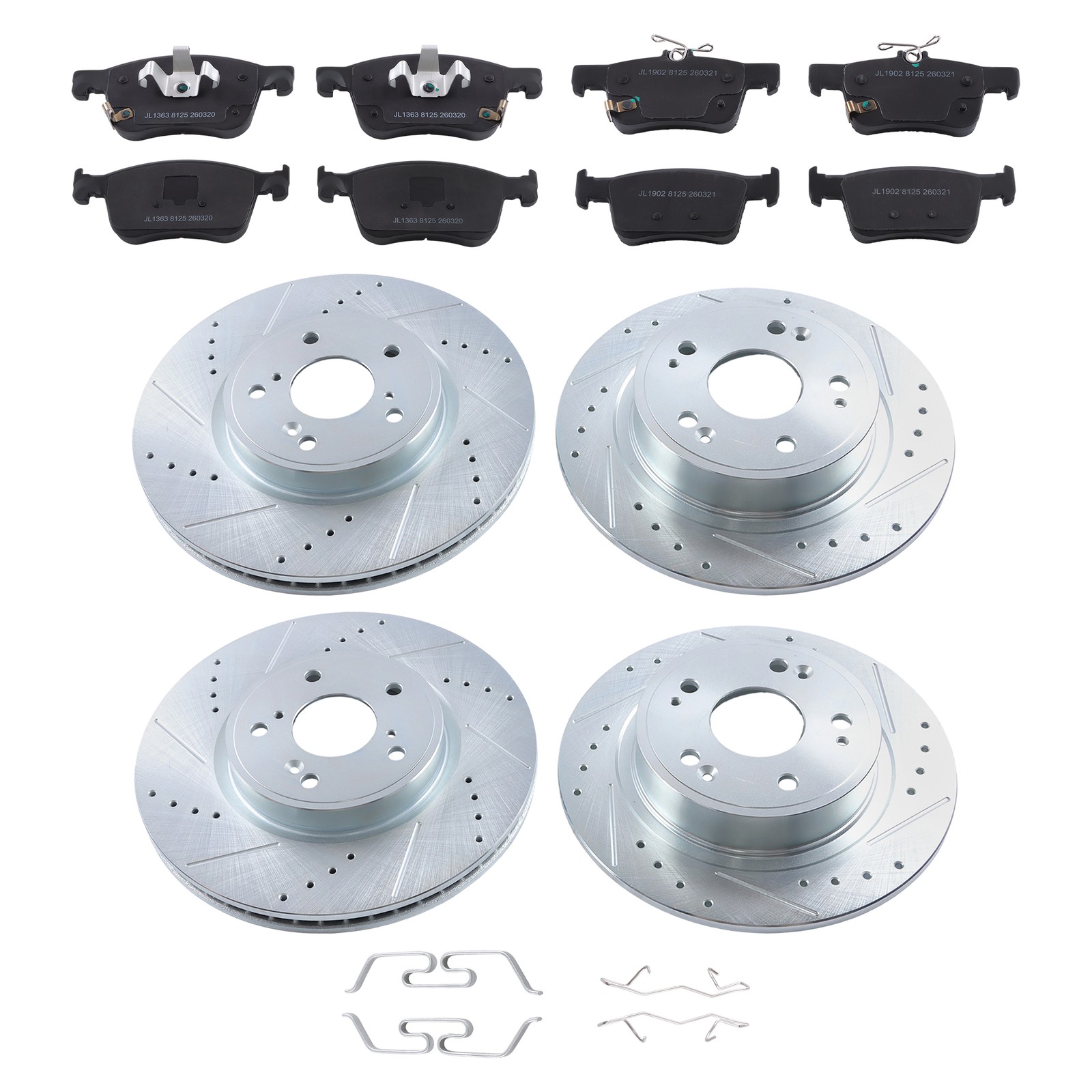 12pcs Front & Rear Left & Right Drilled Rotor & Brake Pad For Honda Accord 18-22