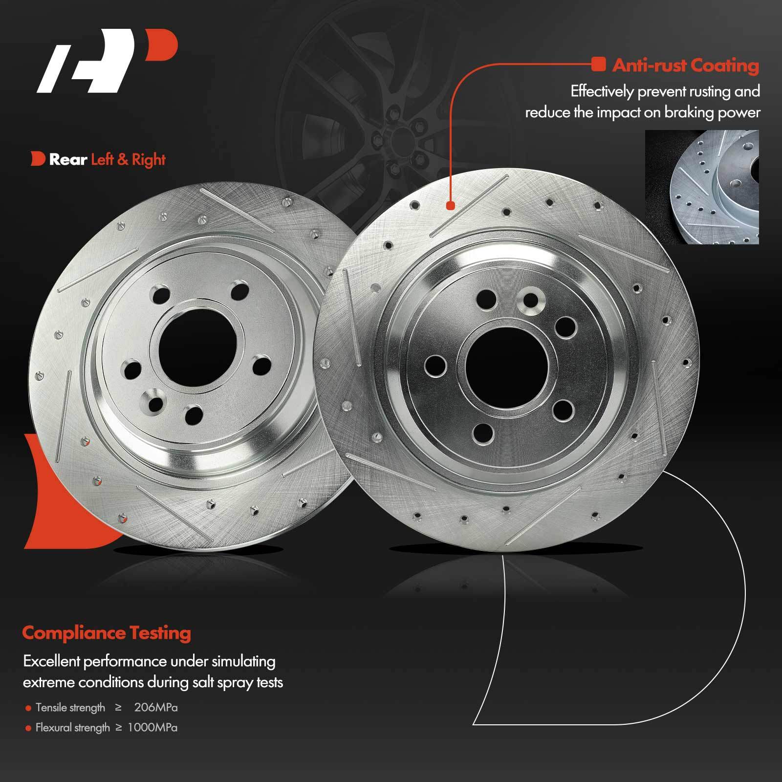 2x Rear Driver & Passenger Side Drilled Brake Rotors for Volvo S60 S80 V60 XC70