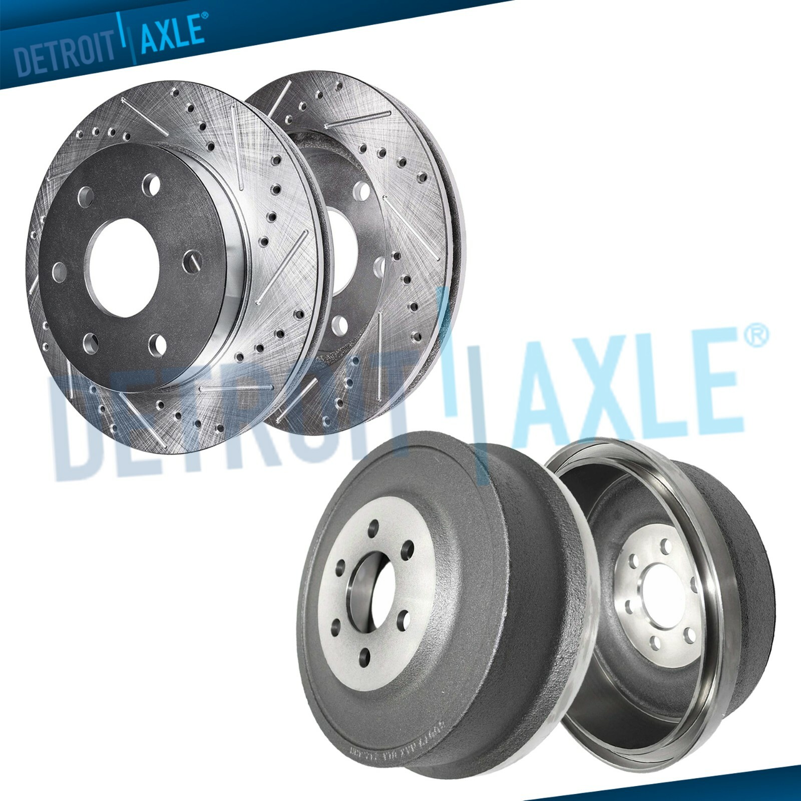 Front DRILLED SLOTTED Rotors and 11 inch Rear Drums For 2000-2002 Dakota Durango