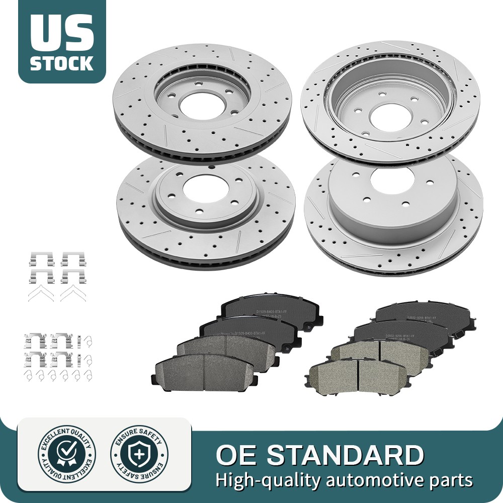 For 2017-2023 Nissan Titan Front Rear Drilled Brake Disc Rotors Ceramic Pads Kit
