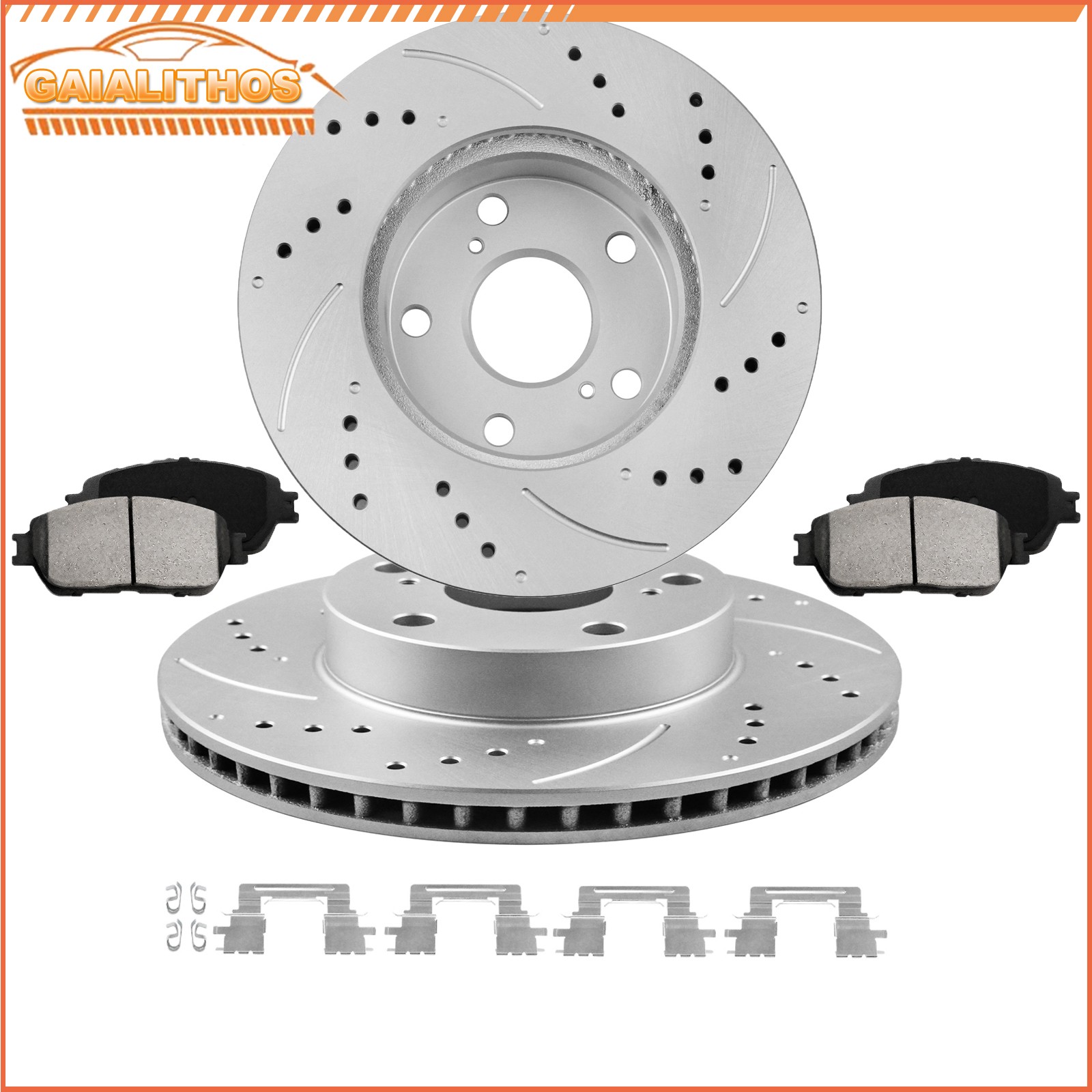 5-Lug Front for 2005 – 2015 Toyota Tacoma Drilled Rotors & Ceramic Brake Pads