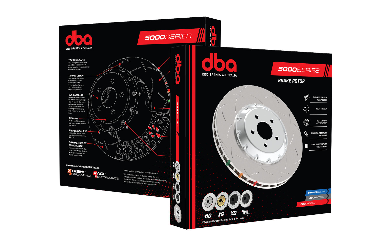 DBA for 08+ EVO X Front Slotted 5000 Series 2 Piece Rotor Assembled w/ Black Hat