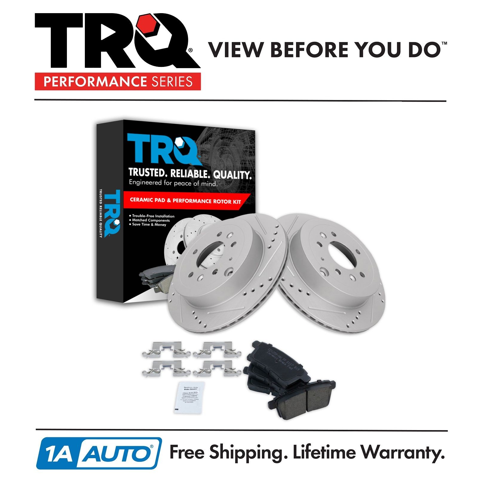 TRQ Rear Ceramic Brake Pad & 2s Performance Rotor Set Kit for Mazda CX-7 CX7