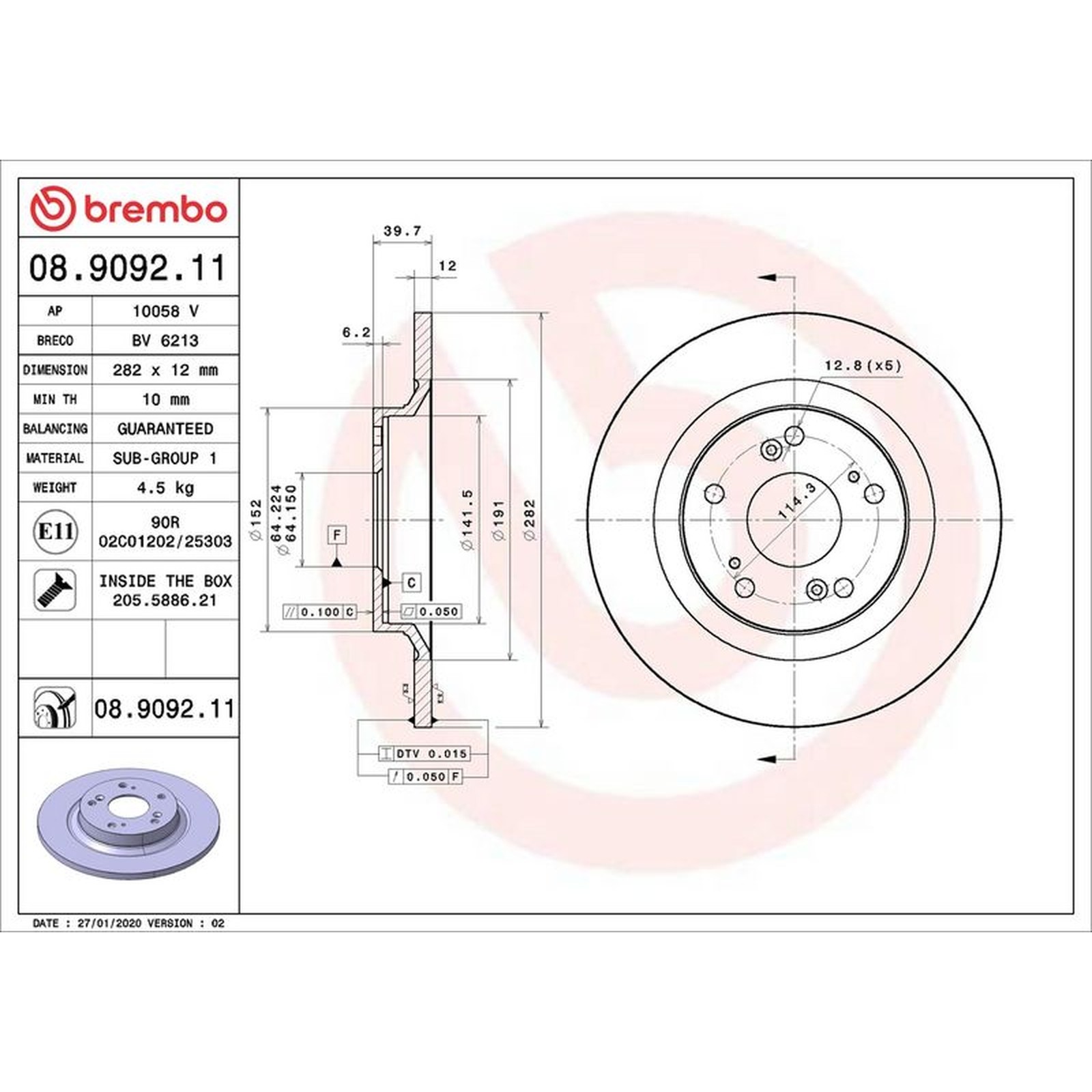 Brembo Prime Line UV Coated Solid Brake Disc Pair – 08.9092.11 Fits Honda