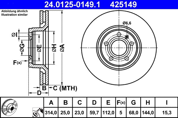 ATE 24.0125-0149.1 Brake Disc for Audi