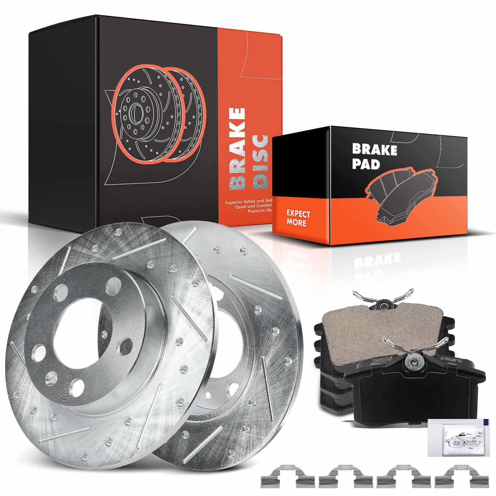 Drilled Brake Rotors + Brake Pads for Audi TT 00-04 Volkswagen Beetle Golf Rear