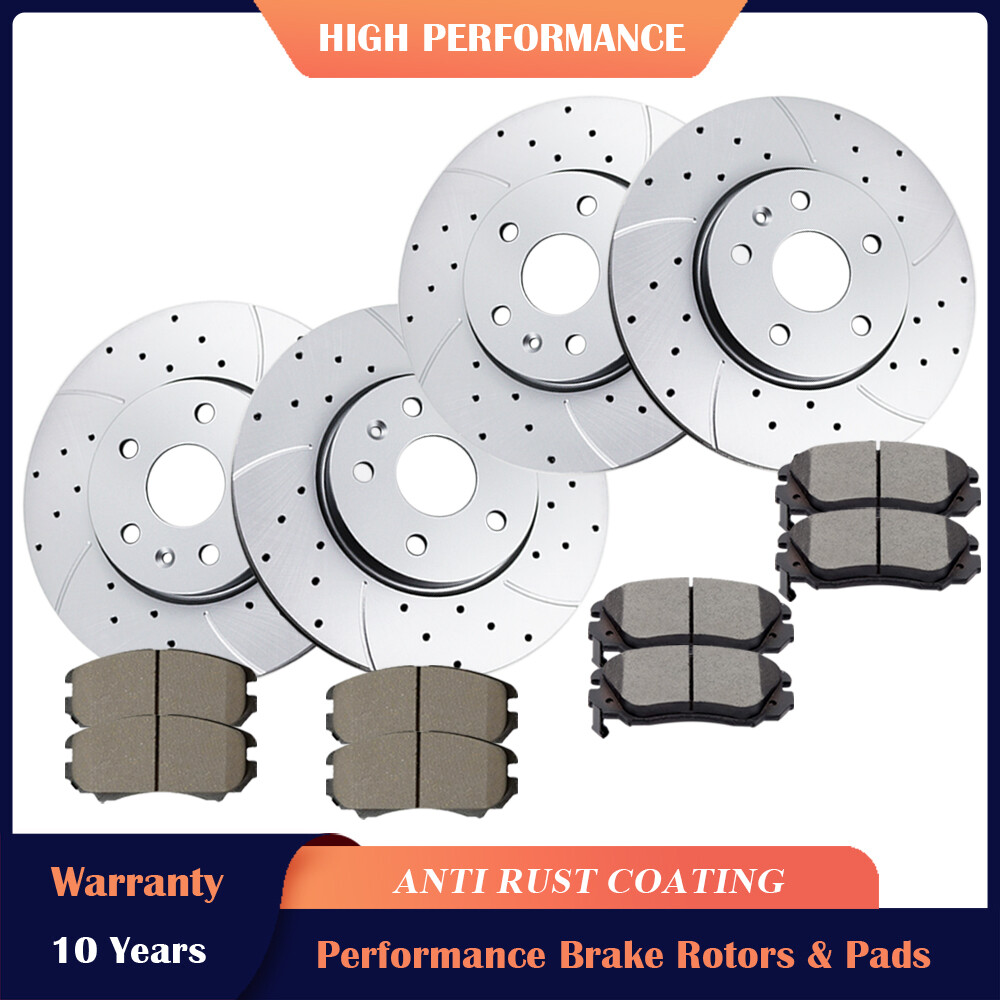 Front & Rear Drilled Discs Rotors Brake Pads Fit Chevrolet Equinox GMC Terrain
