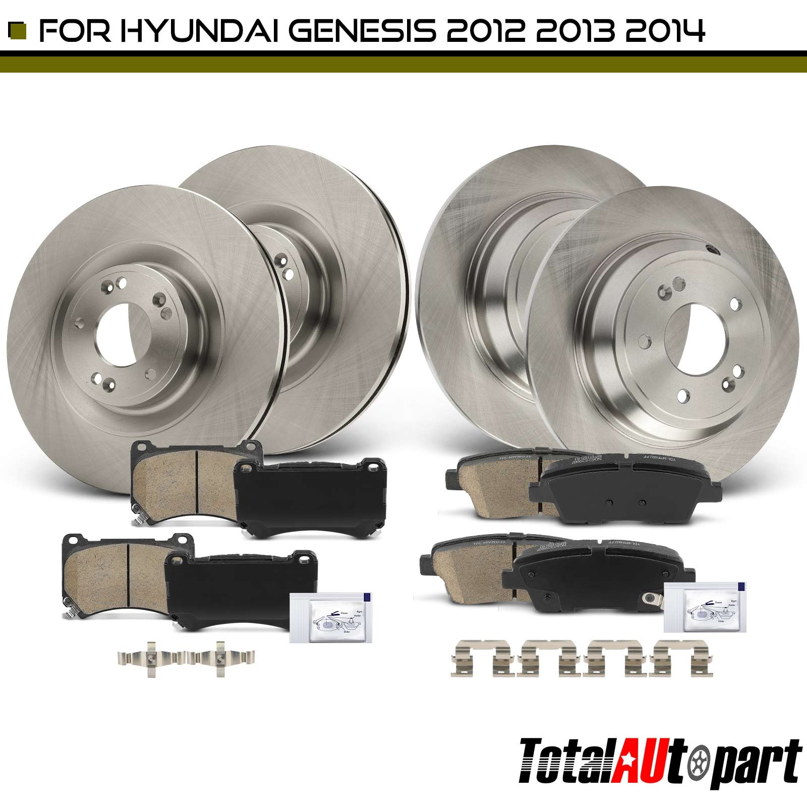 12Pcs Disc Brake Rotors & Brake Pads for Hyundai Genesis 2012-2014 Front & Rear