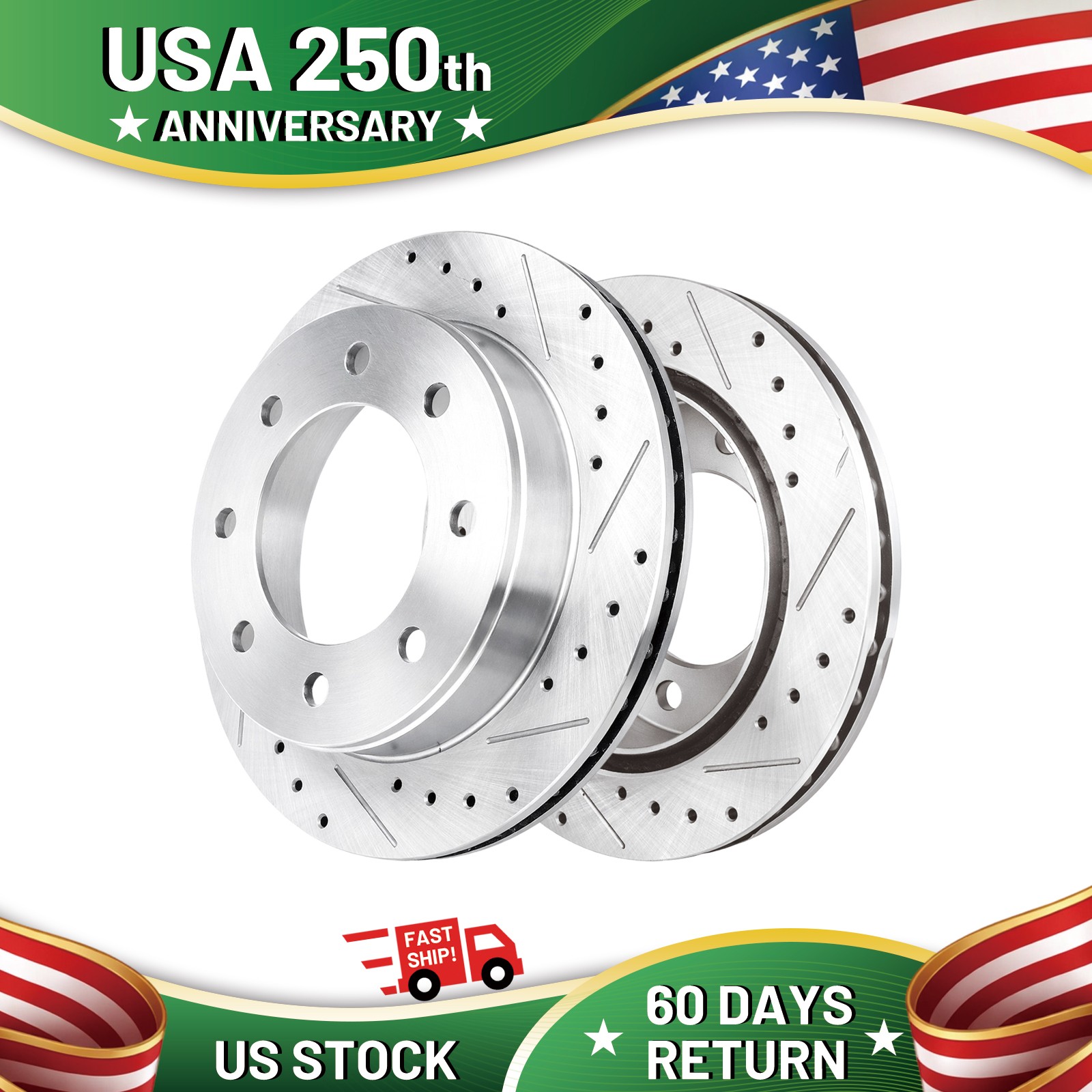 Rear Drilled Brake Rotors for HUMMER H2 2003-2009 & GMC YUKON XL 2500 2000-20007