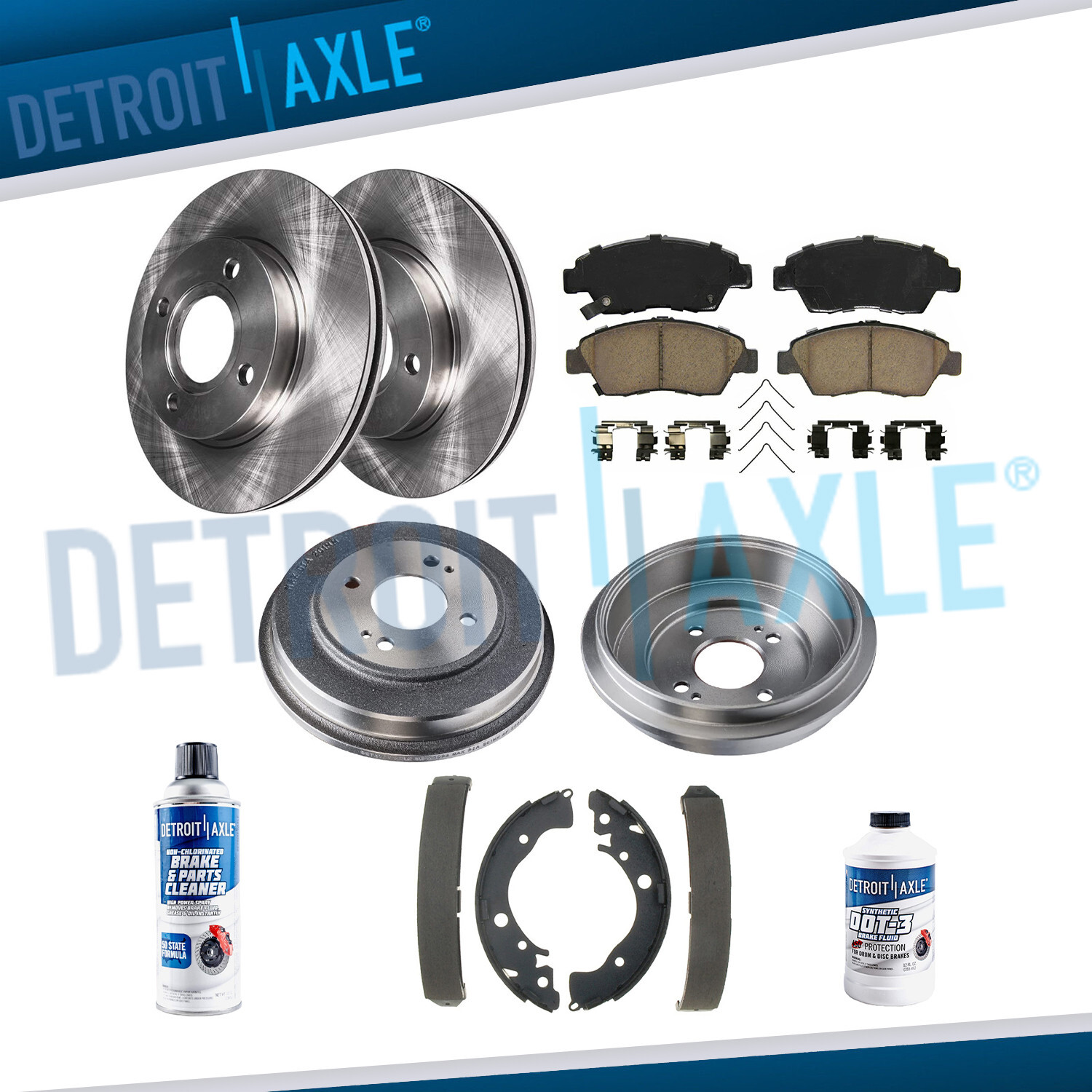 Front Disc Rotors Pads Rear Brake Drums Shoes Kit for 2009 – 2013 Honda Fit