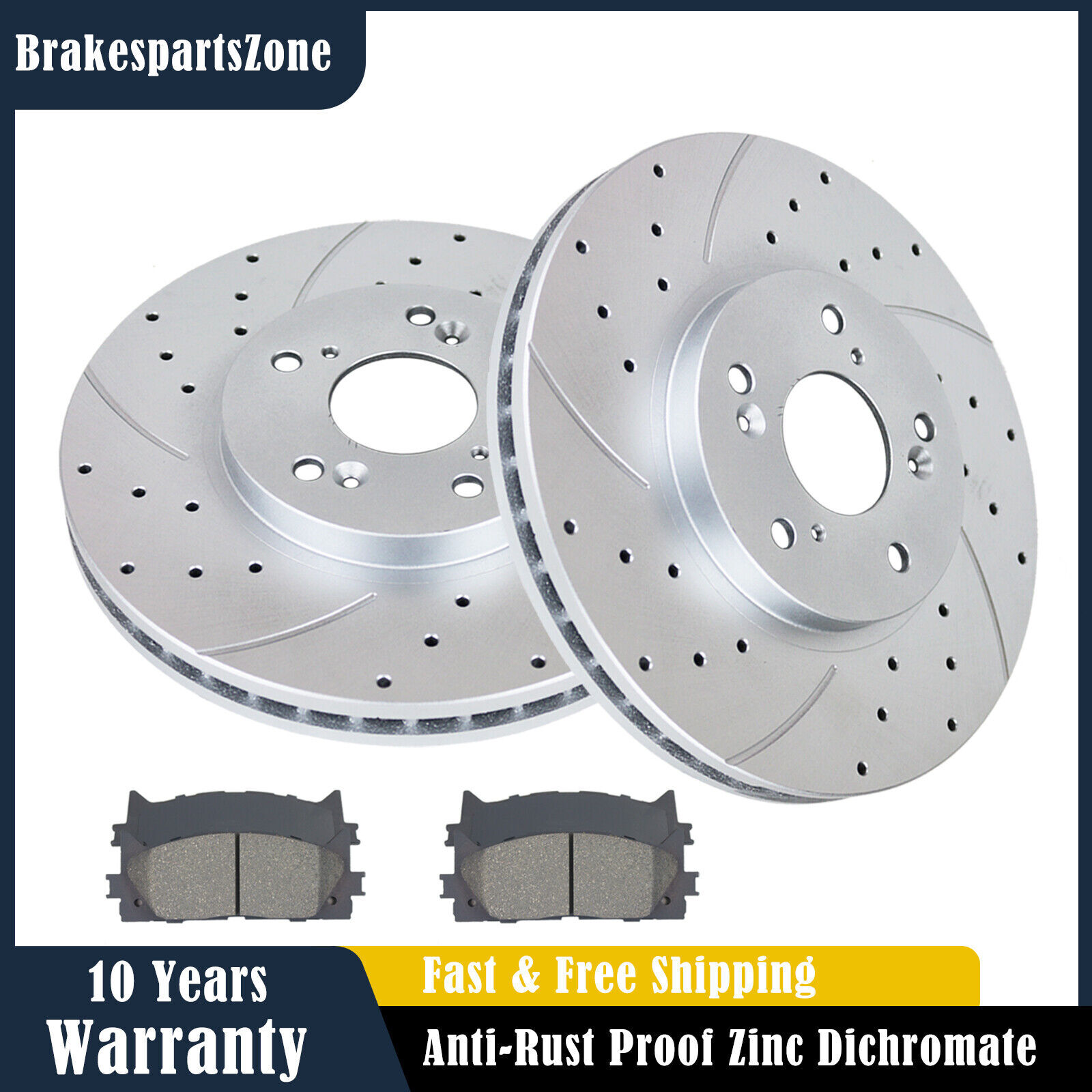 Fit for Acura TL 1999-2008 300mm Front Drilled Brake Rotors Pads Slotted Brakes