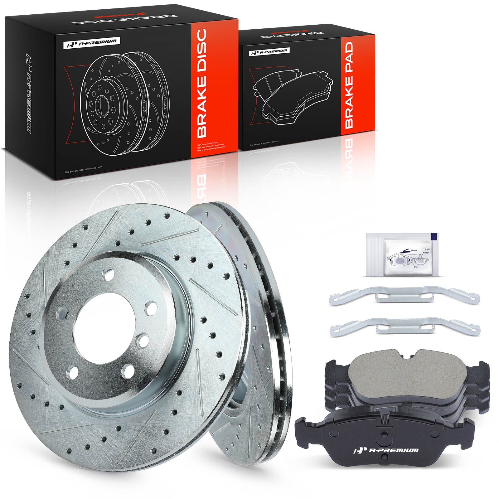 A-Premium Front Drilled Brake Rotors & Ceramic Brake Pad for BMW E46 325i 325Ci