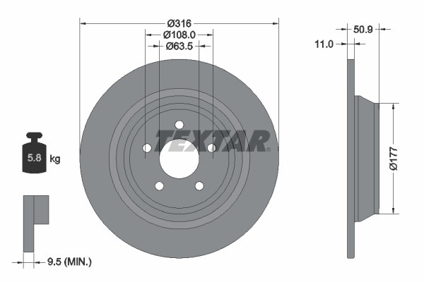 Textar 92292503 Brake Disc for Ford, Ford (Changanese), Ford Australia, Lincoln