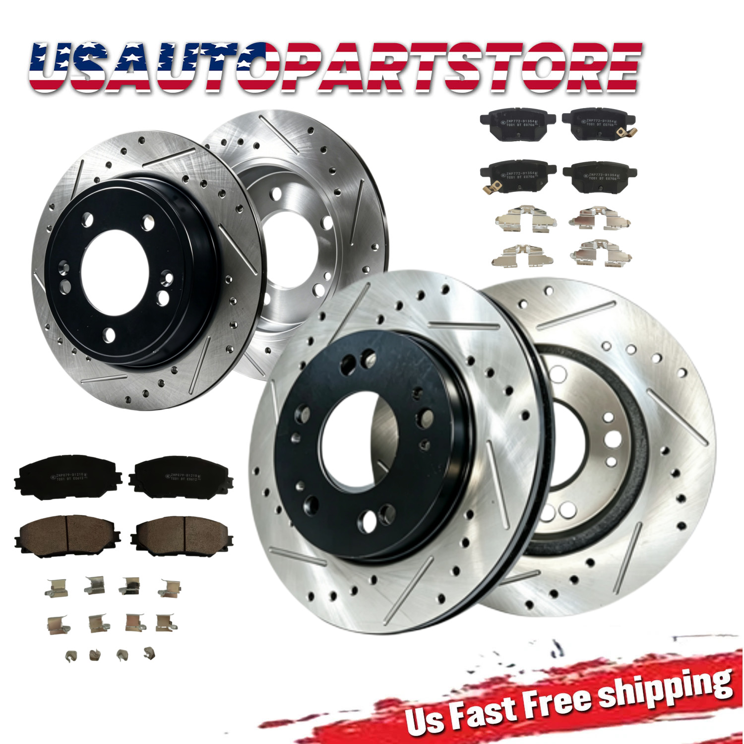 275mm Front Rear Drilled Rotors Brake Pads For Toyota Corolla Pontiac Vibe 2010
