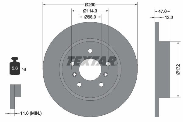 2X Textar 92274003 Rear Brake Discs 290mm Solid Fits Nissan Renault Captur