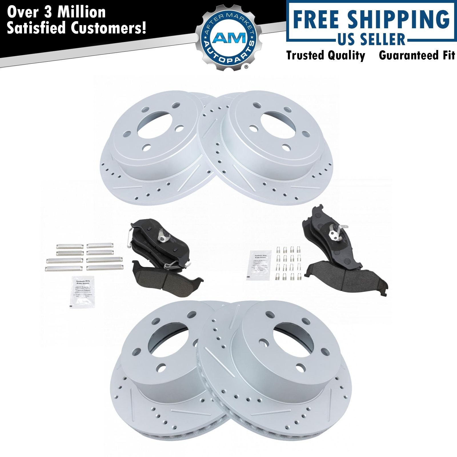 Performance Drilled Slotted Brake Rotor & Metallic Pad Front & Rear Kit