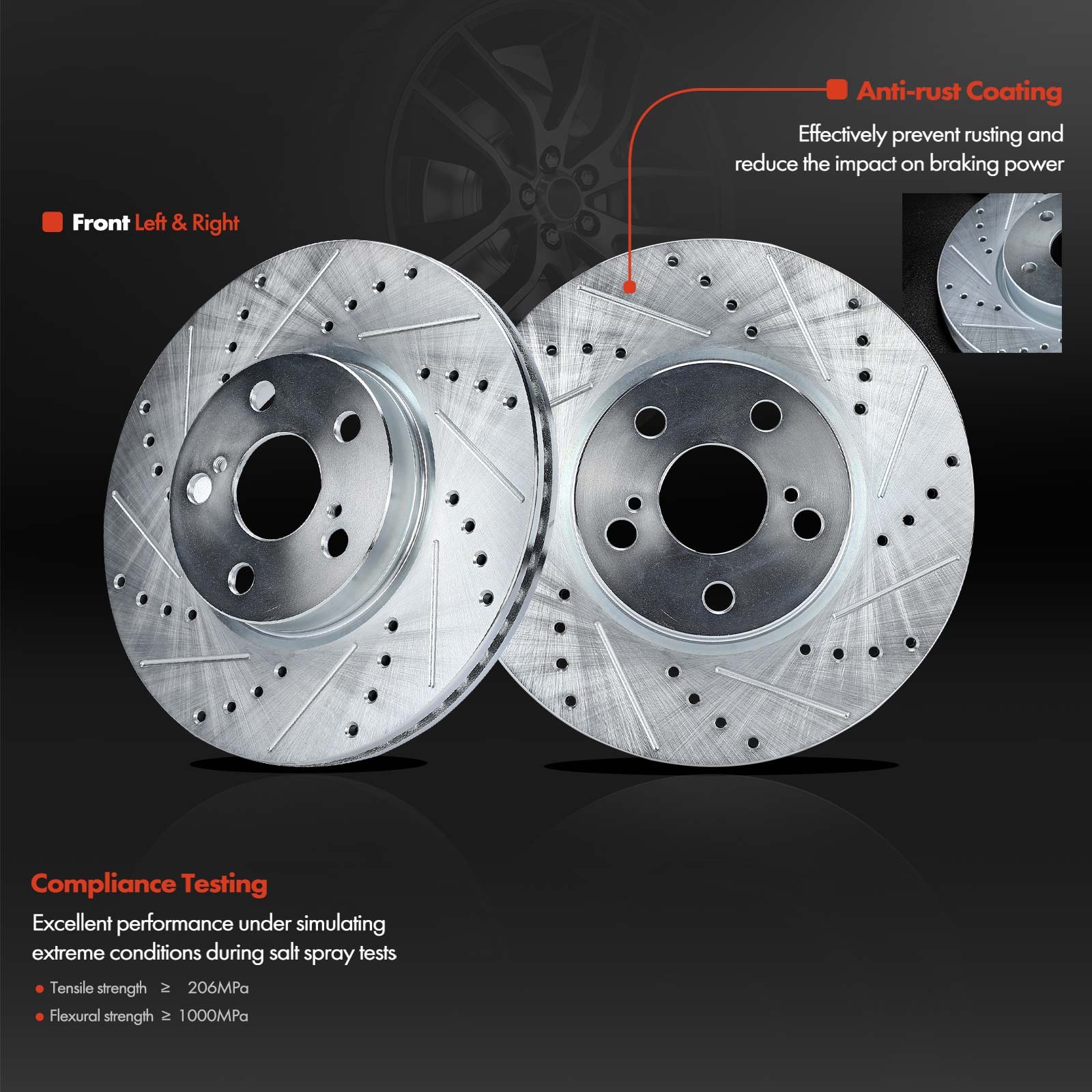 12Pcs Front & Rear Drilled Brake Rotors & Brake Pads for Toyota Corolla Pontiac